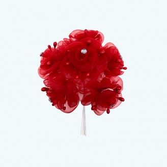 2.5" Diameter Rhinestone Organza Flower 6X12 | Red